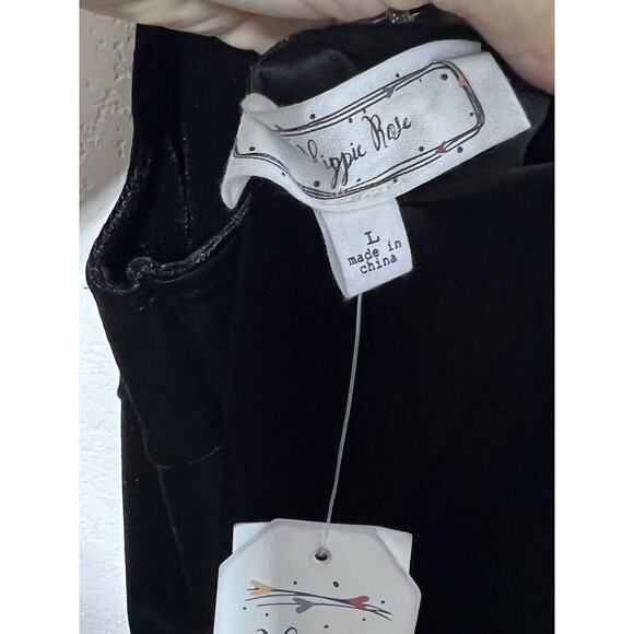 Velour Black Mini Dress Sz L Spaghetti Straps Stretch Shimmer Goth Party New - Picture 5 of 9